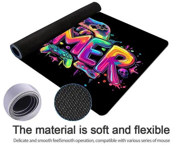 Alt view image 7 of 7 - Jhdstore Blacklight Mouse Pad Gaming Desk Mat, XXL Extended Gaming Mousepad, Large Mouse Pad for Desk Rubber Base Mousepad with Stitched Edges, Keyboard Mouse Mat for Work Game Office Home
