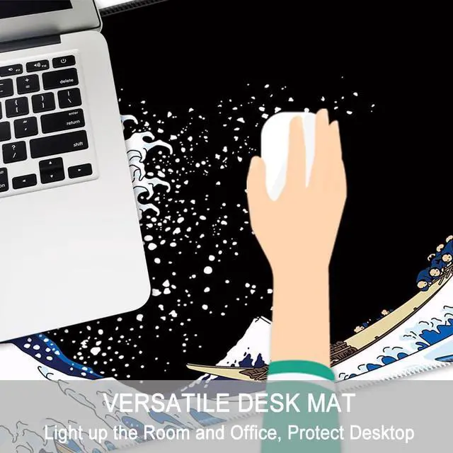 Alt view image 3 of 6 - Pemlari Large Extended Gaming Mouse Pad (35.4x15.7 inch, 3 mm Thick) with Non-Slip Rubber Base, XXL Mouse Keyboard Water-Resistant Desk Mat, for Gaming Office Home Computer Laptop, Black Wave