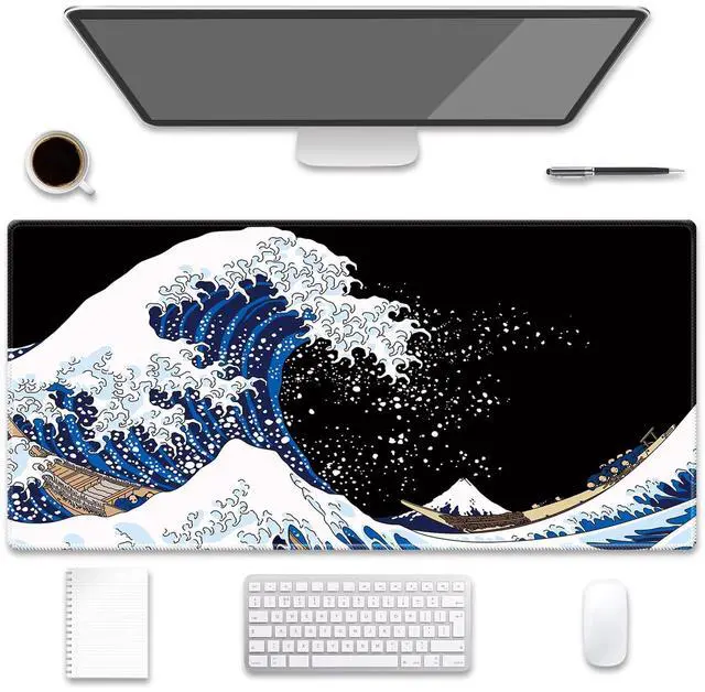Main image of Pemlari Large Extended Gaming Mouse Pad (35.4x15.7 inch, 3 mm Thick) with Non-Slip Rubber Base, XXL Mouse Keyboard Water-Resistant Desk Mat, for Gaming Office Home Computer Laptop, Black Wave