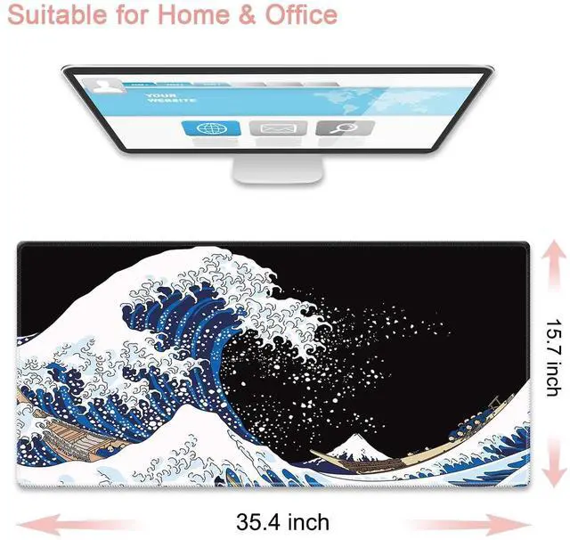 Alt view image 5 of 6 - Pemlari Large Extended Gaming Mouse Pad (35.4x15.7 inch, 3 mm Thick) with Non-Slip Rubber Base, XXL Mouse Keyboard Water-Resistant Desk Mat, for Gaming Office Home Computer Laptop, Black Wave