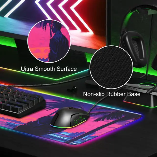 Alt view image 4 of 6 - gaiamat Anime RGB Gaming Mouse Pad,Large LED Mousepad with Durable Nylon Stitched Edges and Non-Slip Rubber Base,31.5X 11.8 Inch Glowing Game Mouse Mat for Personalized Gamer(80x30 US-FGsunman)