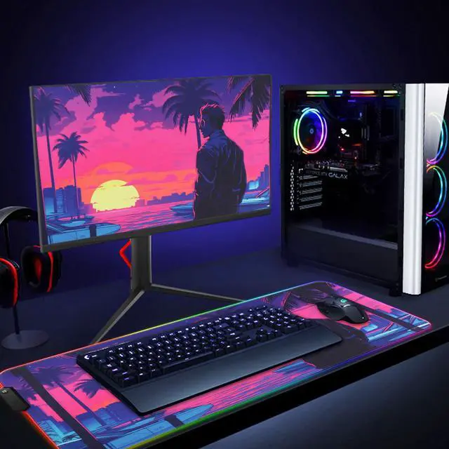 Alt view image 5 of 6 - gaiamat Anime RGB Gaming Mouse Pad,Large LED Mousepad with Durable Nylon Stitched Edges and Non-Slip Rubber Base,31.5X 11.8 Inch Glowing Game Mouse Mat for Personalized Gamer(80x30 US-FGsunman)