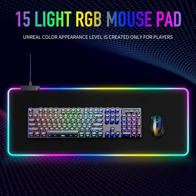 Alt view image 2 of 7 - Large RGB Gaming Mouse Pad -15 Light Modes Touch Control Extended Soft Computer Keyboard Mat Non-Slip Rubber Base for Gamer Esports Pros 31.5X11.8