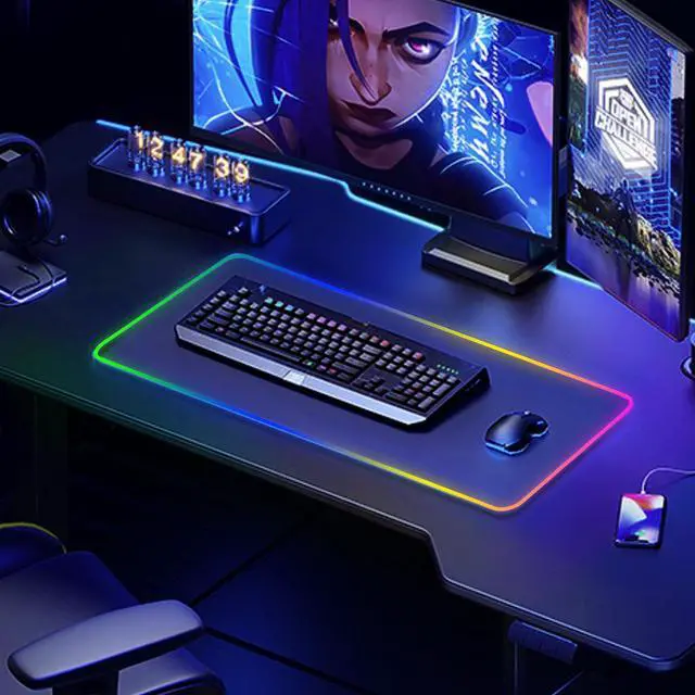 Alt view image 6 of 7 - Large RGB Gaming Mouse Pad -15 Light Modes Touch Control Extended Soft Computer Keyboard Mat Non-Slip Rubber Base for Gamer Esports Pros 31.5X11.8