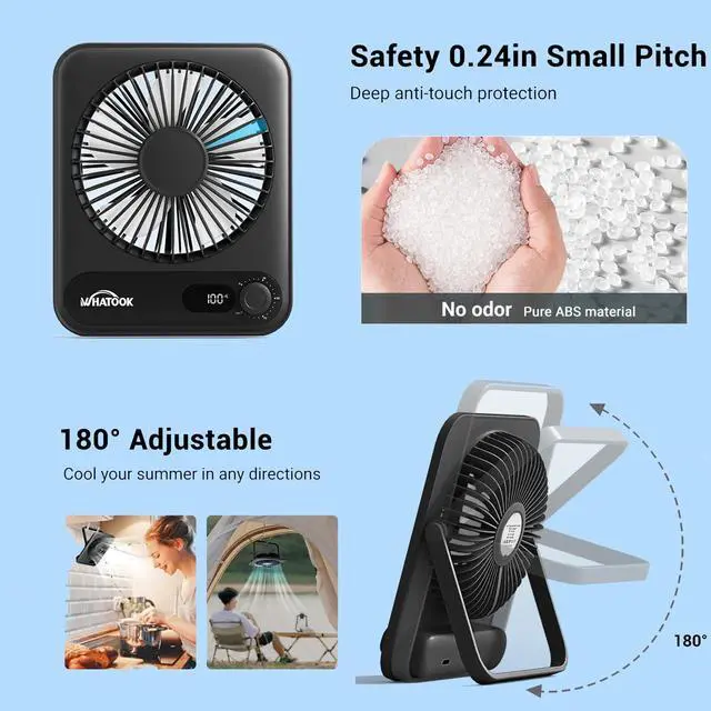 Alt view image 5 of 7 - WHATOOK Small Desk Fan Personal Fans: 2000mah 10 Hours Battery Office Quiet Mini Desktop Fan Portable Rechargeable Travel Essentials