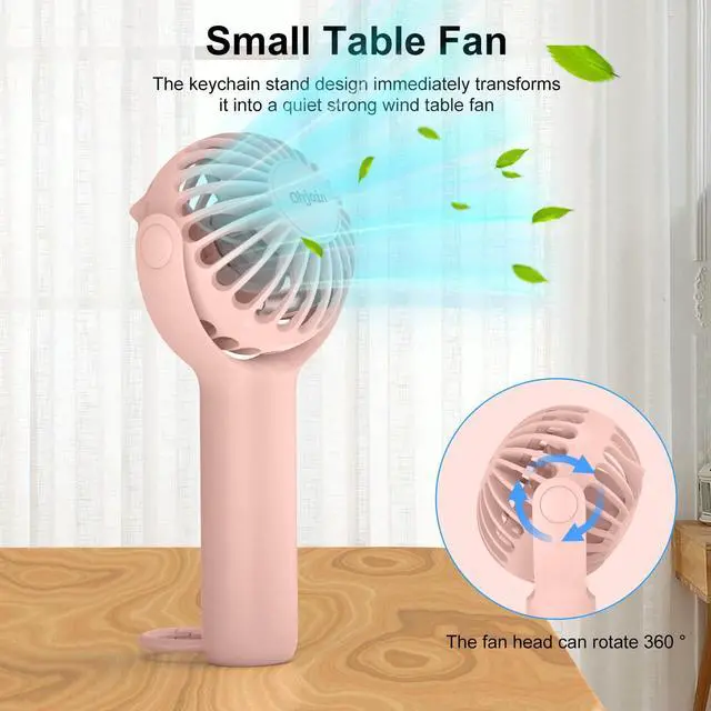 Alt view image 3 of 7 - Ohjoin 2 IN 1 Portable Mini Handheld Fan with Keychain Stand, Personal Powerful Cooling Fan, Small Battery Operated Table Fan, Quiet Hand Fan, USB Rechargeable, Birthday Gifts for Women Mom (Pink)