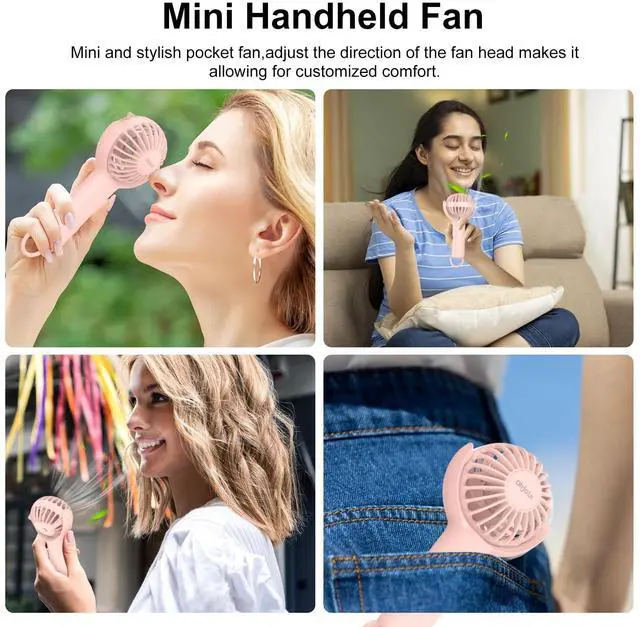 Alt view image 4 of 7 - Ohjoin 2 IN 1 Portable Mini Handheld Fan with Keychain Stand, Personal Powerful Cooling Fan, Small Battery Operated Table Fan, Quiet Hand Fan, USB Rechargeable, Birthday Gifts for Women Mom (Pink)