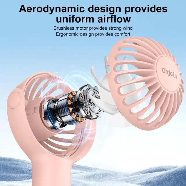 Alt view image 7 of 7 - Ohjoin 2 IN 1 Portable Mini Handheld Fan with Keychain Stand, Personal Powerful Cooling Fan, Small Battery Operated Table Fan, Quiet Hand Fan, USB Rechargeable, Birthday Gifts for Women Mom (Pink)