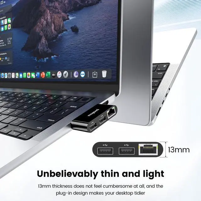 Alt view image 3 of 6 - MOGOOD USB C to Ethernet Adapter, Type-C Gigabit Ethernet Adapter, 3 in 1 USB C (Thunderbolt 4/3 Compatible) to RJ45 LAN Network Dongle for MacBook Air/Pro, XPS, iPhone 16/15, Samsung Galaxy S25/24