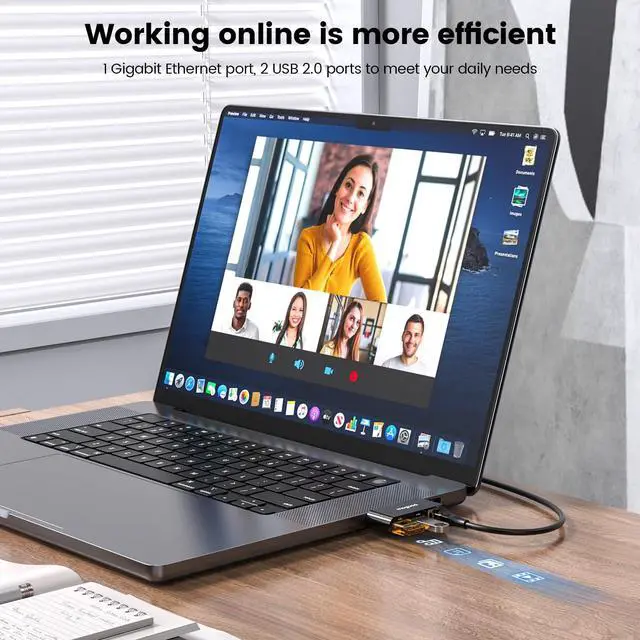 Alt view image 6 of 6 - MOGOOD USB C to Ethernet Adapter, Type-C Gigabit Ethernet Adapter, 3 in 1 USB C (Thunderbolt 4/3 Compatible) to RJ45 LAN Network Dongle for MacBook Air/Pro, XPS, iPhone 16/15, Samsung Galaxy S25/24