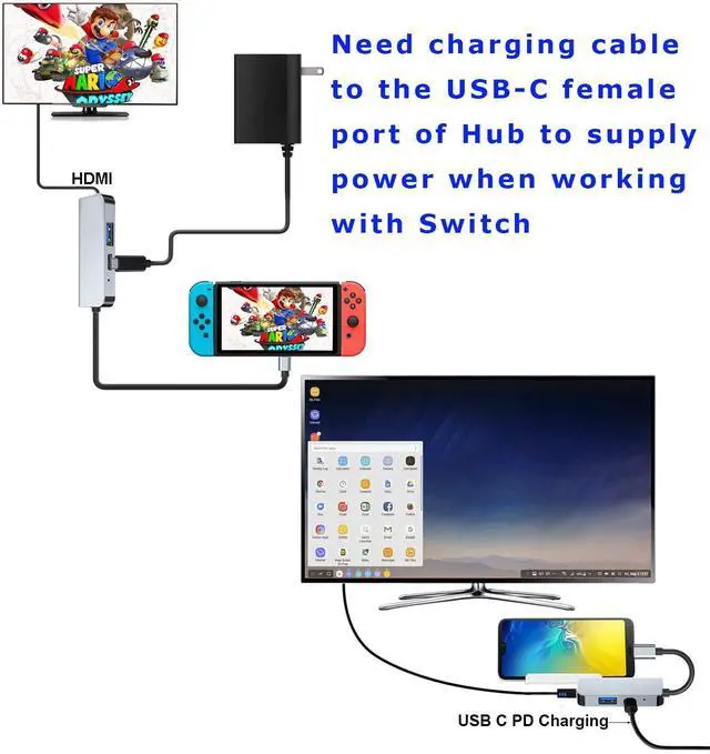 Alt view image 3 of 7 - QCEs USB C Hub for Nintendo Switch Dock, Docking Station USB C to HDMI Portable Dock TV Adapter with PD Charging and USB 3.0 Compatible with Nintendo Switch/OLED, Steam Deck, iPhone 16/15