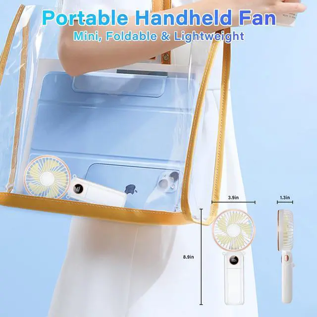 Alt view image 5 of 6 - Portable Handheld Fan 5200mAh USB Rechargeable, 180° Foldable Electric Personal Small Mini Hand Held Fan, Max 22 HRS Working, 6 Speeds Level, LED Display, Battery Powered for Travel, Outdoor, Makeup