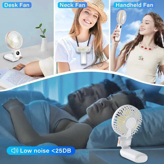 Alt view image 6 of 6 - Portable Handheld Fan 5200mAh USB Rechargeable, 180° Foldable Electric Personal Small Mini Hand Held Fan, Max 22 HRS Working, 6 Speeds Level, LED Display, Battery Powered for Travel, Outdoor, Makeup