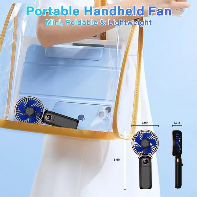 Alt view image 5 of 6 - Portable Handheld Fan 5200mAh USB Rechargeable, 180° Foldable Electric Personal Small Mini Hand Held Fan, Max 22 HRS Working, 6 Speeds Level, LED Display, Battery Powered for Travel, Outdoor, Makeup
