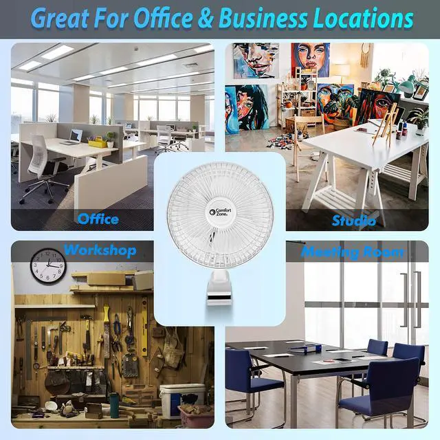 Alt view image 3 of 6 - Comfort Zone Portable Clip on Fan with Fully Adjustable Tilt, Electric, 6 inch, Quiet, Indoor, 2 Speed, Mini Desk Fan, Table Fan, Airflow 6.53 ft/sec, Ideal for Home, Bedroom, Dorm & Office, CZ6C