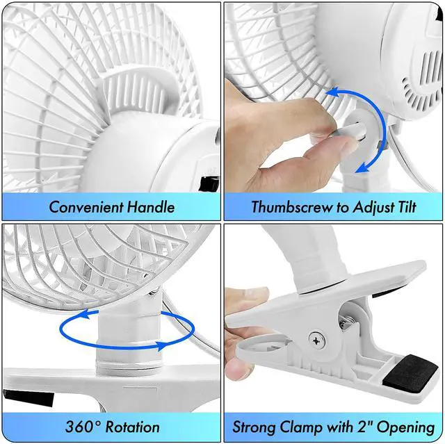 Alt view image 4 of 6 - Comfort Zone Portable Clip on Fan with Fully Adjustable Tilt, Electric, 6 inch, Quiet, Indoor, 2 Speed, Mini Desk Fan, Table Fan, Airflow 6.53 ft/sec, Ideal for Home, Bedroom, Dorm & Office, CZ6C