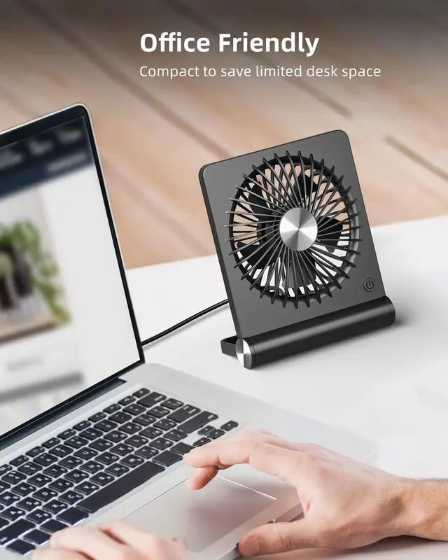 Alt view image 3 of 6 - Koonie USB Fan, Strong Wind Ultra Quiet Small Desk Fan 220° Tilt Folding 3 Speeds Adjustable USB-C Corded Powered Personal Fan for Home Office Desktop Black