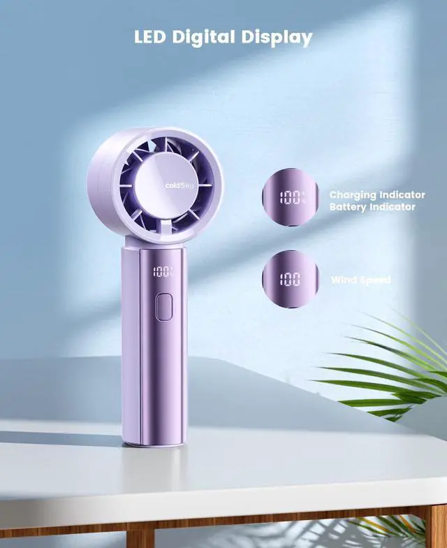 Alt view image 5 of 7 - coldSky Portable Handheld Turbo Fan, 4000mAh Rechargeable High Speed Personal Fan With 5 Speeds, Small Cooling Fans With Digital Display For Women Outdoor, Travel, Vacation