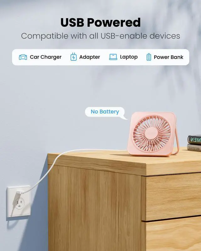 Alt view image 2 of 6 - Gaiatop USB Desk Fan, 5 Inch Small Portable Table Desktop Fans with Strong Wind Ultra Quiet 3 Speeds and 180° Tilt Folding, Mini Personal Cooling Essentials For Office Home Bedroom Dorm Kitchen Pink