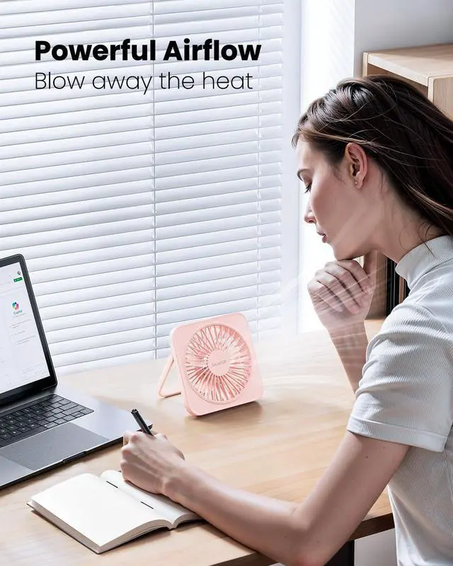 Alt view image 3 of 6 - Gaiatop USB Desk Fan, 5 Inch Small Portable Table Desktop Fans with Strong Wind Ultra Quiet 3 Speeds and 180° Tilt Folding, Mini Personal Cooling Essentials For Office Home Bedroom Dorm Kitchen Pink
