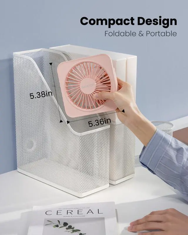 Alt view image 5 of 6 - Gaiatop USB Desk Fan, 5 Inch Small Portable Table Desktop Fans with Strong Wind Ultra Quiet 3 Speeds and 180° Tilt Folding, Mini Personal Cooling Essentials For Office Home Bedroom Dorm Kitchen Pink
