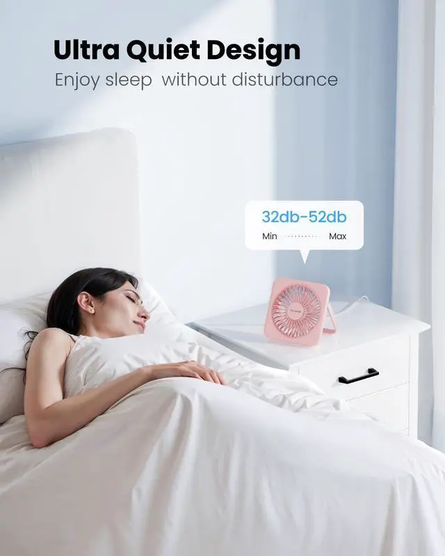 Alt view image 6 of 6 - Gaiatop USB Desk Fan, 5 Inch Small Portable Table Desktop Fans with Strong Wind Ultra Quiet 3 Speeds and 180° Tilt Folding, Mini Personal Cooling Essentials For Office Home Bedroom Dorm Kitchen Pink