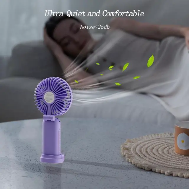 Alt view image 6 of 6 - GOCKERA Portable Fan, 4200mAh Battery Operated Fan, 5 Speeds&Digital Display, Makeup Fans for Women with Base, 180°Foldable 3in1 Handheld/Neck/Desk Fan for Outdoor Indoor,Ultra Quiet (Purple)