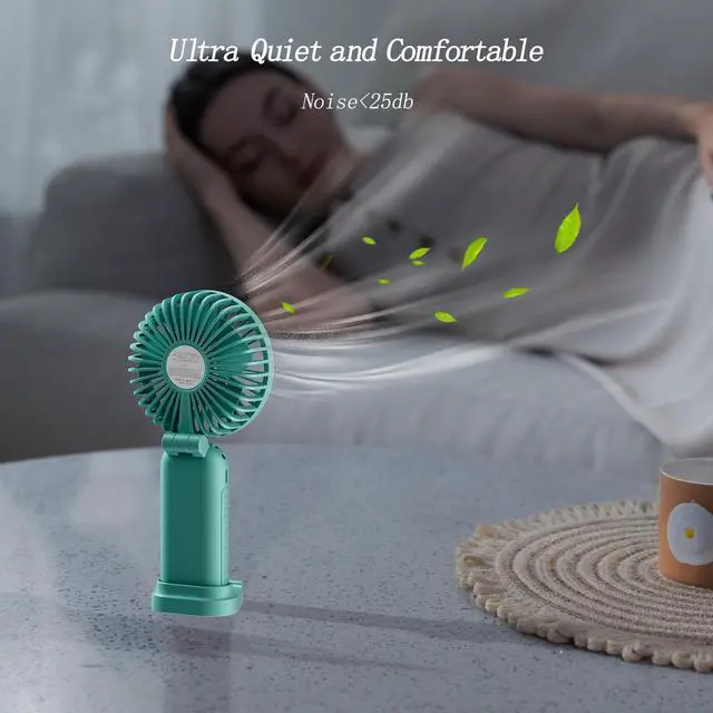 Alt view image 6 of 6 - GOCKERA Portable Fan, 4200mAh Battery Operated Fan, 5 Speeds&Digital Display, Makeup Fans for Women with Base, 180°Foldable 3in1 Handheld/Neck/Desk Fan for Outdoor Indoor,Ultra Quiet (Green)