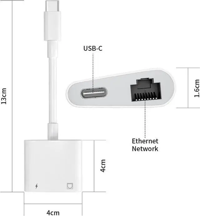 Alt view image 2 of 7 - [Apple MFi Certified] USB C to Ethernet Adapter, 2 in 1 RJ45 Ethernet LAN Network Adapter with USB Type C Charge Port Compatible with iPhone 16/15 Pro/Max/Plus, MacBook, iPad and More,Supports 100Mbps