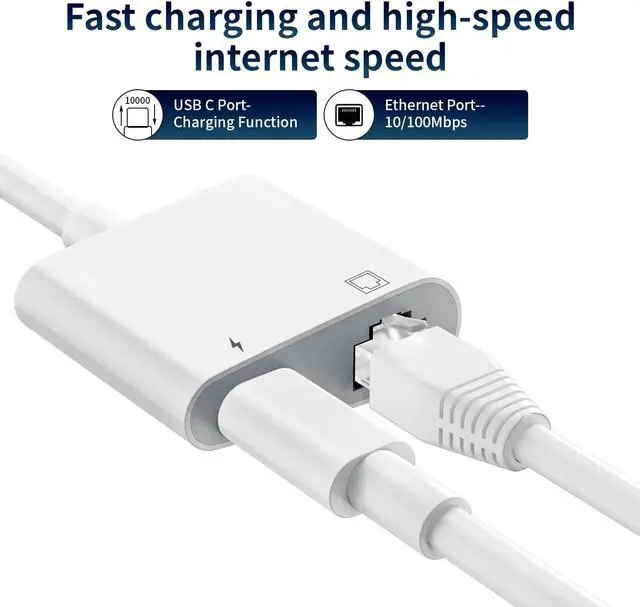 Alt view image 3 of 7 - [Apple MFi Certified] USB C to Ethernet Adapter, 2 in 1 RJ45 Ethernet LAN Network Adapter with USB Type C Charge Port Compatible with iPhone 16/15 Pro/Max/Plus, MacBook, iPad and More,Supports 100Mbps
