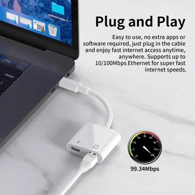 Alt view image 5 of 7 - [Apple MFi Certified] USB C to Ethernet Adapter, 2 in 1 RJ45 Ethernet LAN Network Adapter with USB Type C Charge Port Compatible with iPhone 16/15 Pro/Max/Plus, MacBook, iPad and More,Supports 100Mbps