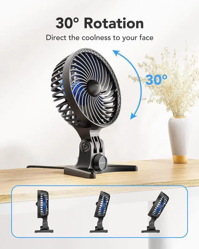 Alt view image 4 of 7 - AaoLin USB Desk Fan, Small Fans with CVT Variable Speeds, Strong Cooling Airflow, Quiet Portable, Desktop Mini Personal Table Fan for Room, Home, Office, Bedroom, Blue Black