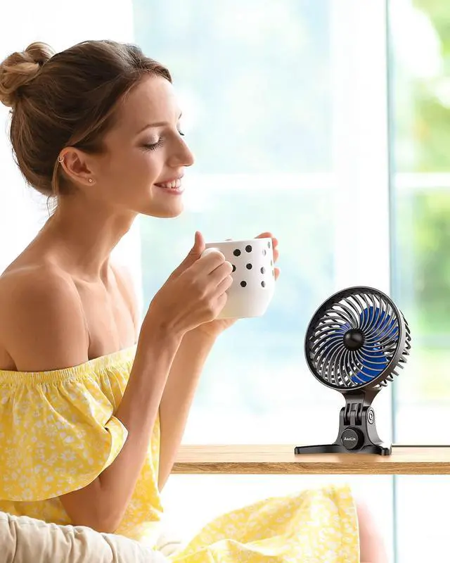 Alt view image 5 of 7 - AaoLin USB Desk Fan, Small Fans with CVT Variable Speeds, Strong Cooling Airflow, Quiet Portable, Desktop Mini Personal Table Fan for Room, Home, Office, Bedroom, Blue Black