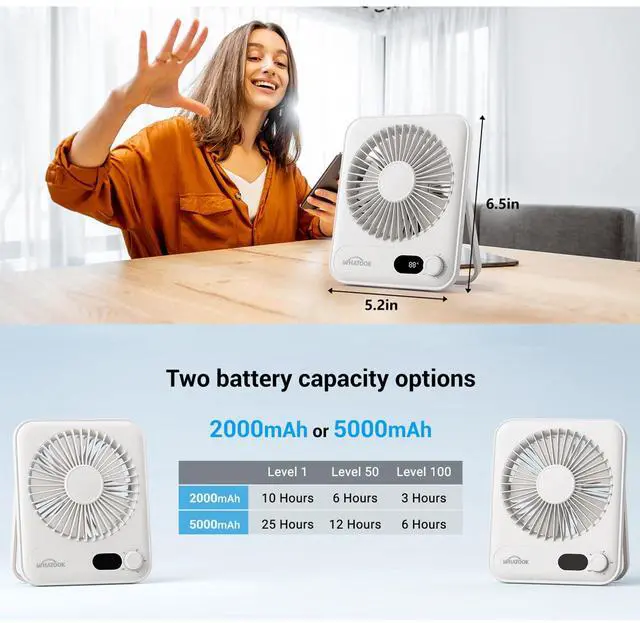 Alt view image 6 of 7 - WHATOOK Small Desk Fan Personal Fans: 2000mah 10 Hours Battery Office Quiet Mini Desktop Fan Portable Rechargeable Travel Essentials