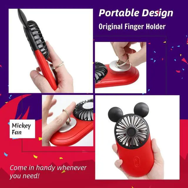 Alt view image 3 of 6 - DecoLife Cute Personal Mini Fan, Handheld & Portable USB Rechargeable Fan with Beautiful LED Light, 3 Adjustable Speeds, Finger Holder, Perfect for Indoor or Outdoor Activities, Cute Mouse (Yellow)