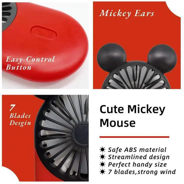 Alt view image 4 of 6 - DecoLife Cute Personal Mini Fan, Handheld & Portable USB Rechargeable Fan with Beautiful LED Light, 3 Adjustable Speeds, Finger Holder, Perfect for Indoor or Outdoor Activities, Cute Mouse (Yellow)