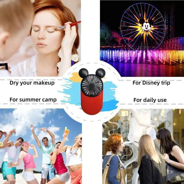 Alt view image 5 of 6 - DecoLife Cute Personal Mini Fan, Handheld & Portable USB Rechargeable Fan with Beautiful LED Light, 3 Adjustable Speeds, Finger Holder, Perfect for Indoor or Outdoor Activities, Cute Mouse (Yellow)