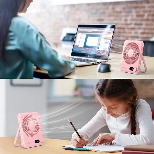 Alt view image 2 of 7 - Small Desk Fan Personal Fans: 5000mah 25 Hours Battery Office Quiet Mini Desktop Fan Portable Rechargeable Travel Essentials (Pink, 2000 mAh)