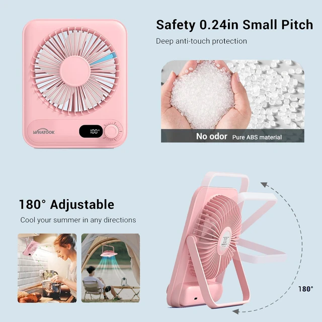 Alt view image 5 of 7 - Small Desk Fan Personal Fans: 5000mah 25 Hours Battery Office Quiet Mini Desktop Fan Portable Rechargeable Travel Essentials (Pink, 2000 mAh)