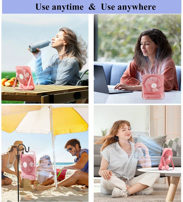 Alt view image 7 of 7 - Small Desk Fan Personal Fans: 5000mah 25 Hours Battery Office Quiet Mini Desktop Fan Portable Rechargeable Travel Essentials (Pink, 2000 mAh)