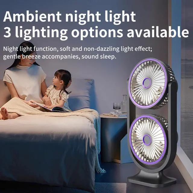 Alt view image 5 of 7 - Desk Fan, Rechargeable Portable Fan With 360 ° Rotate Head, LED Digital Power display&3-Speed Wind Adjustment Function, Ultra Quiet Small Fan For Home, Kitchen,Travel, Camping, Bedroom, Office(Double)