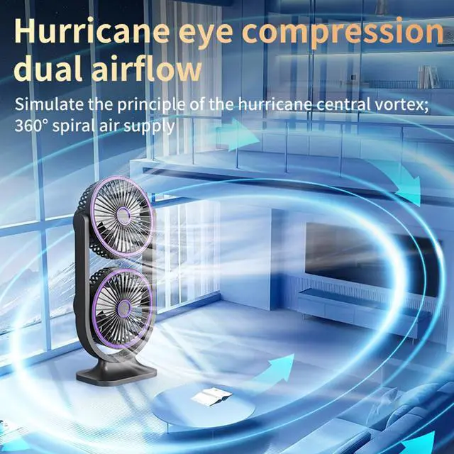 Alt view image 7 of 7 - Desk Fan, Rechargeable Portable Fan With 360 ° Rotate Head, LED Digital Power display&3-Speed Wind Adjustment Function, Ultra Quiet Small Fan For Home, Kitchen,Travel, Camping, Bedroom, Office(Double)