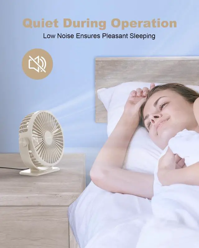 Alt view image 3 of 7 - TriPole USB Desk Fan Small Portable Personal Fan, 3 Speeds Adjustable Strong Breeze Mini Electric Fan, 360° Rotation Quiet Plug In USB Fan for Desktop Bedroom Office Table Travel Cruise, Beige, 4.5in