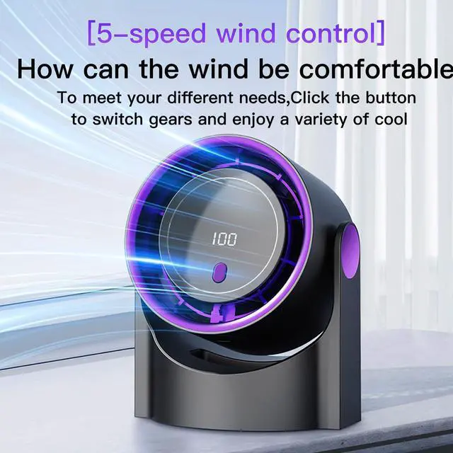 Alt view image 5 of 7 - Desk Fan, Rechargeable Portable Fan With 90 ° Rotate Head, LED Digital Power display&5-Speed Wind Adjustment Function, Ultra Quiet Small Fan For Home, Kitchen,Travel, Camping, Bedroom, Office(Base)