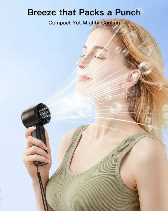 Alt view image 2 of 7 - coldSky Portable Handheld Turbo Fan,5 Speeds High Speed Personal Fan With Digital Display,4000mAh Rechargeable Small Fans Max 12Hrs Cooling Fans For Outdoor, Travel Essentials