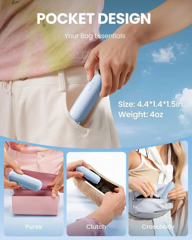Alt view image 2 of 7 - GAIATOP Portable Handheld Fan, 3 IN 1 Mini Foldable Travel Fans [17H Max Cooling Time] with Power Bank, Pocket Design USB Rechargeable for Travel Concert Lash Makeup, Summer Gifts for Women Girl, Blue