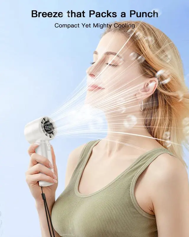 Alt view image 2 of 7 - coldSky Portable Handheld Turbo Fan,5 Speeds High Speed Personal Fan With Digital Display,4000mAh Rechargeable Small Fans Max 12Hrs Cooling Fans For Outdoor, Travel Essentials