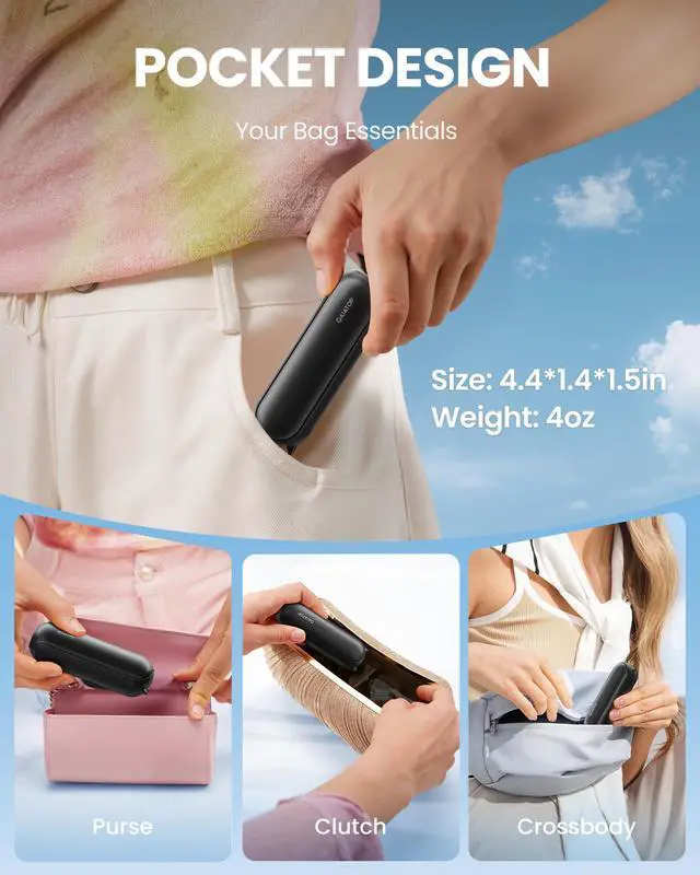 Alt view image 2 of 7 - GAIATOP Portable Handheld Fan, 3 IN 1 Mini Foldable Travel Fans [17H Max Cooling Time] with Power Bank, Pocket Design USB Rechargeable for Travel Concert Lash Makeup, Summer Gifts for Women Girl Black
