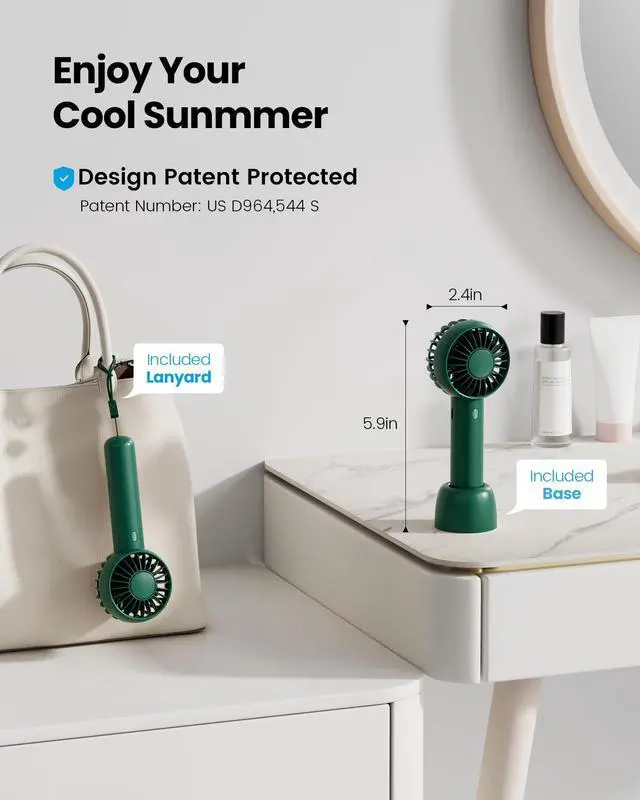 Alt view image 2 of 6 - Gaiatop Mini Portable Fan, Navy Green, Cute Design, Rechargeable Battery, Handheld and Desktop, Small and Light