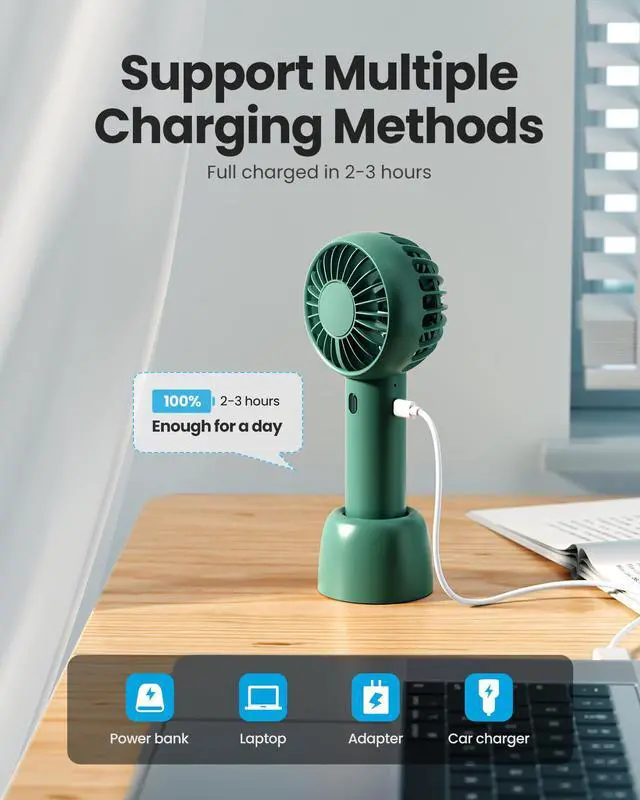 Alt view image 6 of 6 - Gaiatop Mini Portable Fan, Navy Green, Cute Design, Rechargeable Battery, Handheld and Desktop, Small and Light